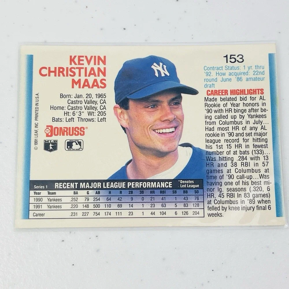1992 Donruss 153 Kevin Maas New York Yankees Trading Card